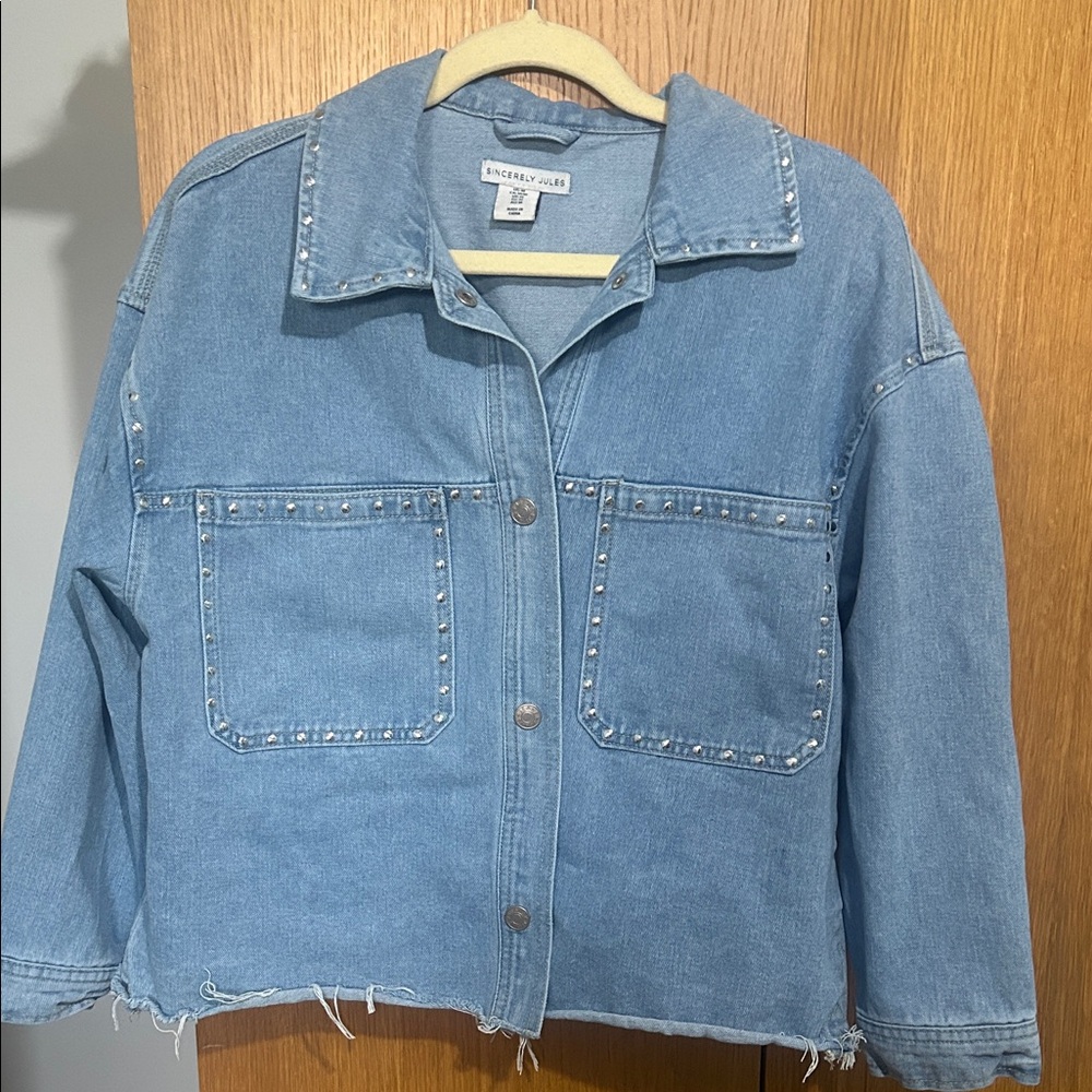 Sincerely Jules Light Blue Studded Denim Jean Jacket